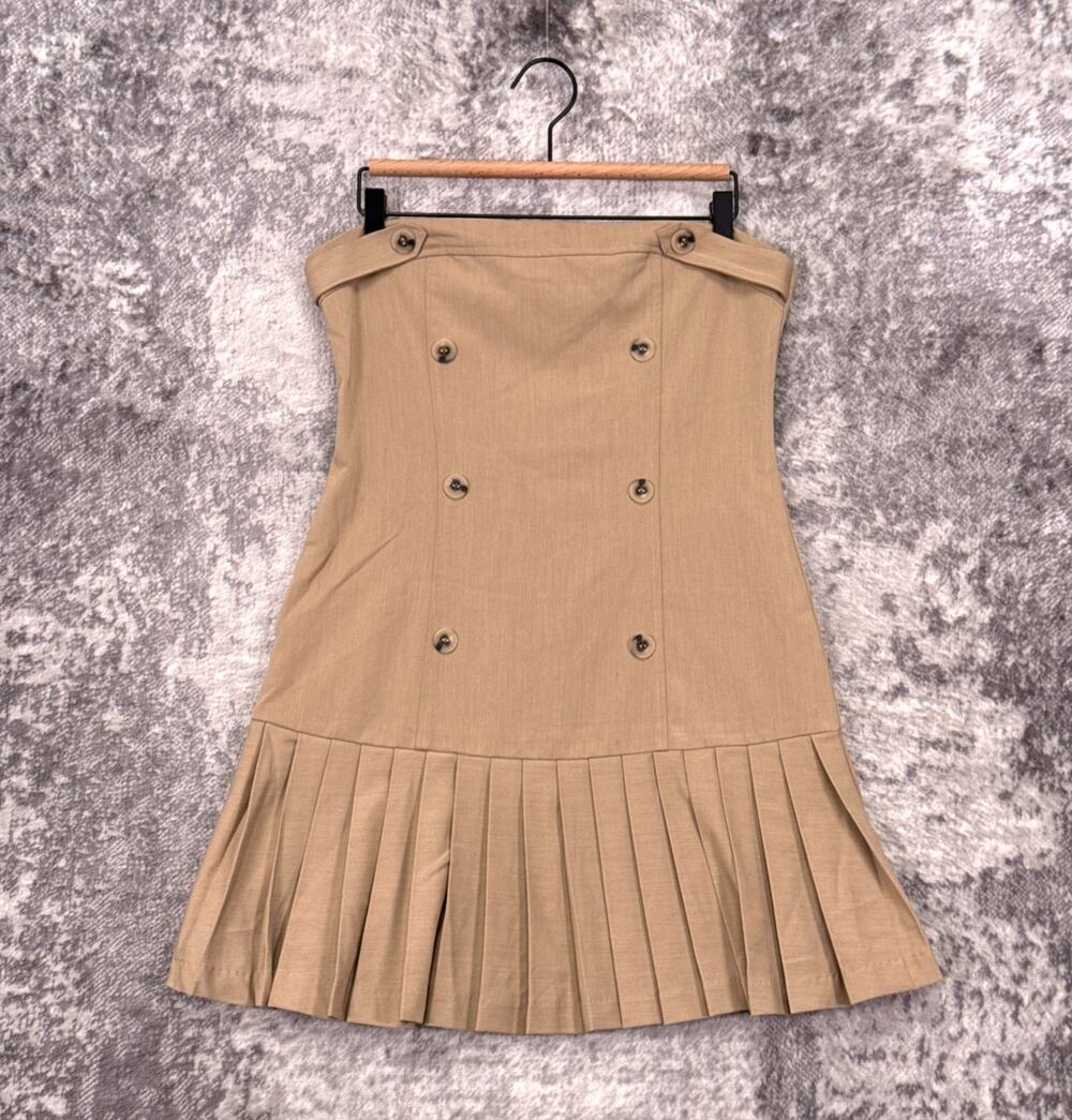 Anthropologie Dress Small Womens Maeve Strapless Button Detail Pleated Mini